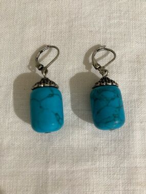 Vintage Turquoise like  colored Stone Drop Earrings